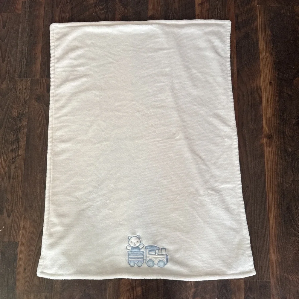 Little Me Train Teddy Bear Plush White And Blue Baby Blanket Security 2016